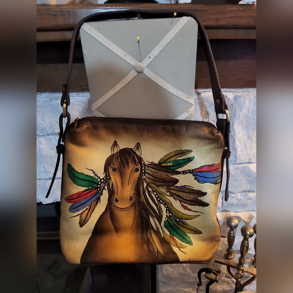 Women's Vtg Artistic Horse Design Leather Hobo Bag